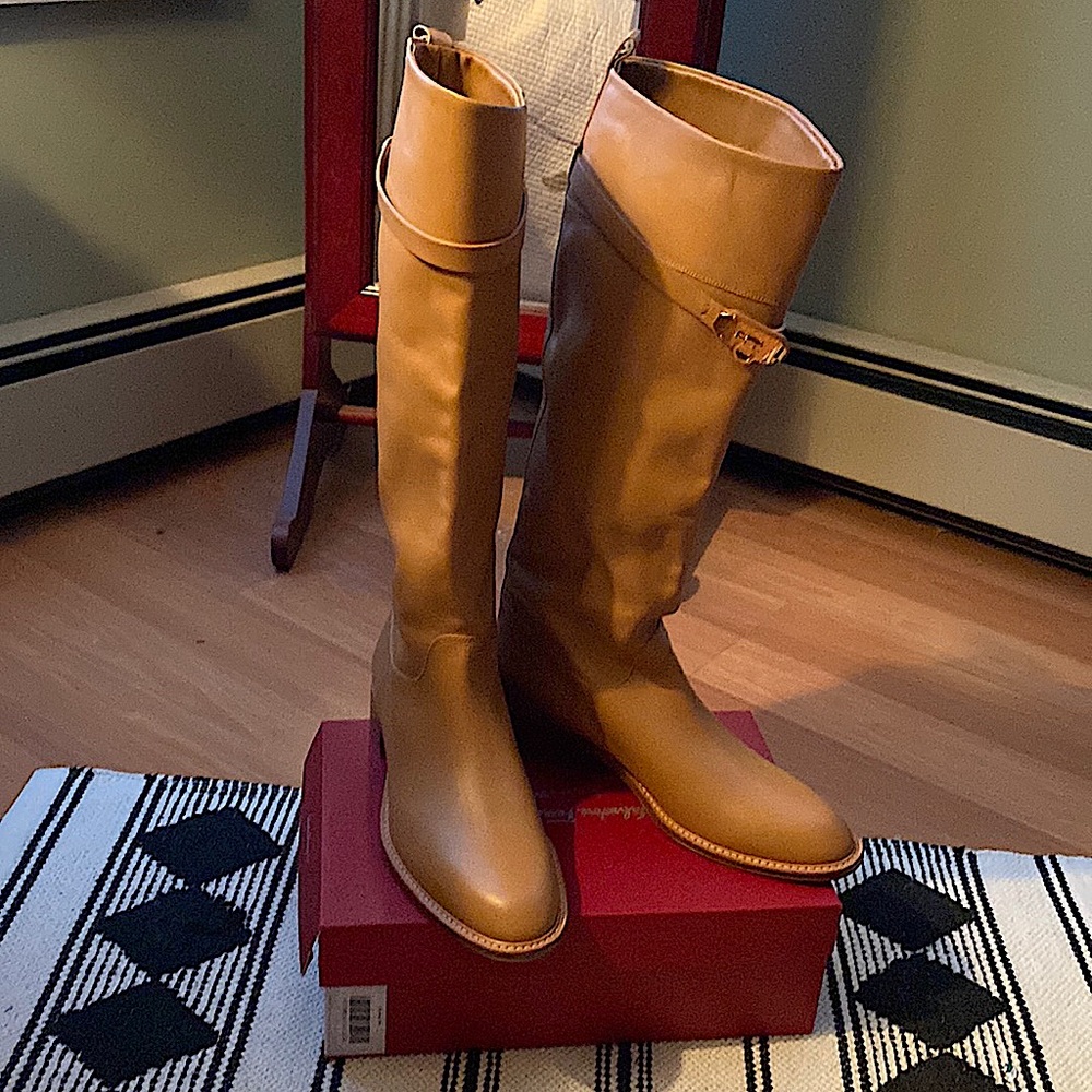 Brand new Salvatore Ferragamo tan Slip on knee high  2” heel size 11B boots